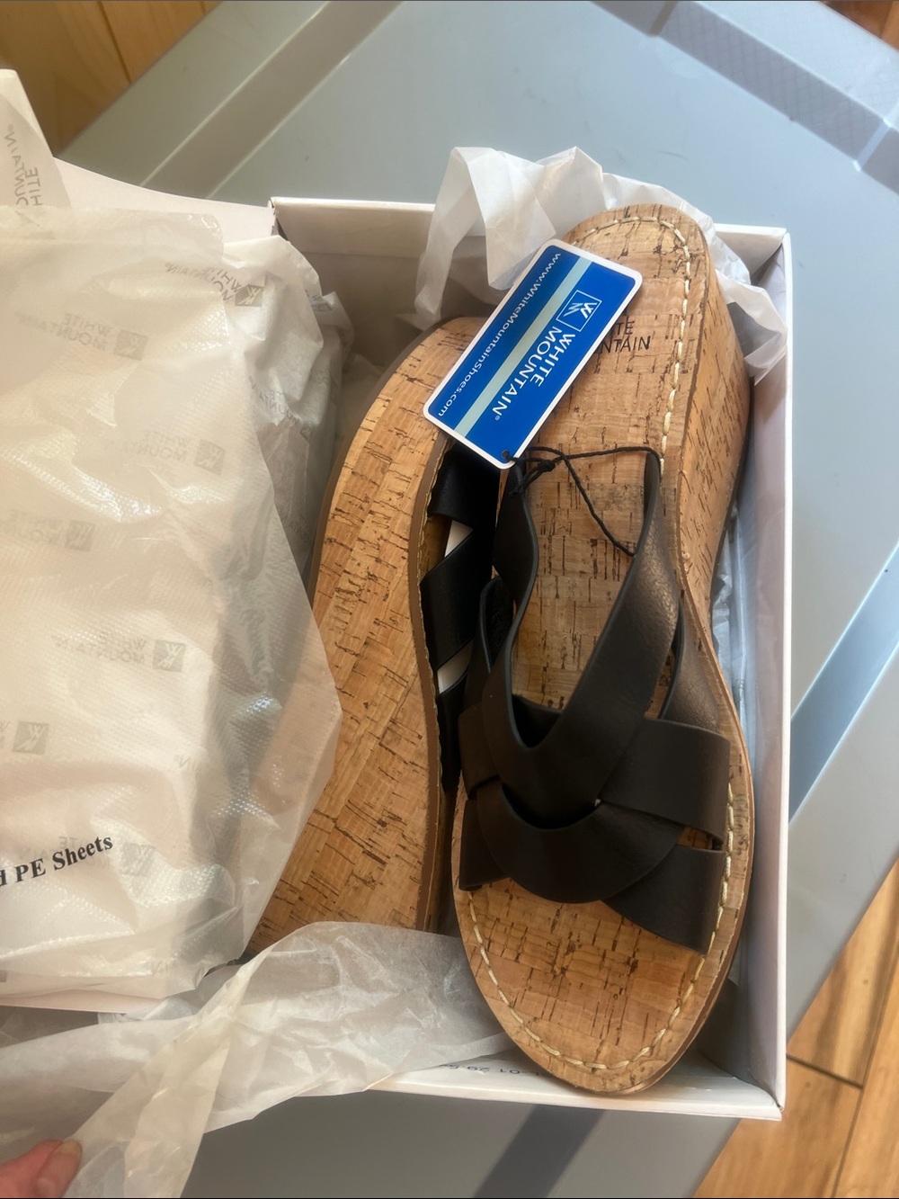 White Mountain Black Cork Slide Sandals